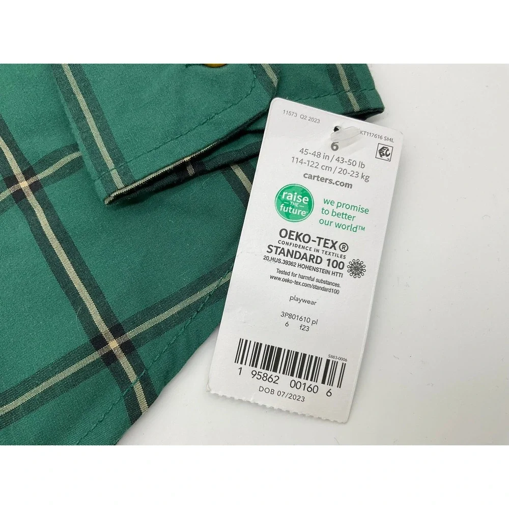 Carters Button Down Shirt Boys 6 Green Red Plaid 2 Pack Holiday School Classic